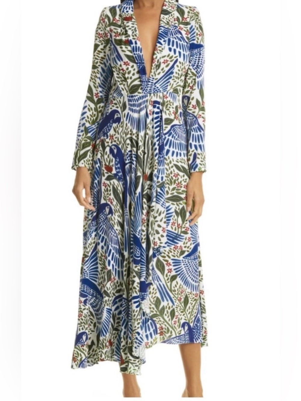 FARM RIO Macaw Flight Deep V-neck Midi Dress Size Large NWT 🦜 $280 retail - Picture 5 of 9